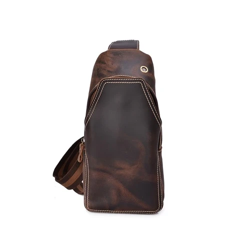

Factory multifunctional fashion crazy horse leather new man chest bag water proof single shoulder across body luxury chest bag, Dark brown