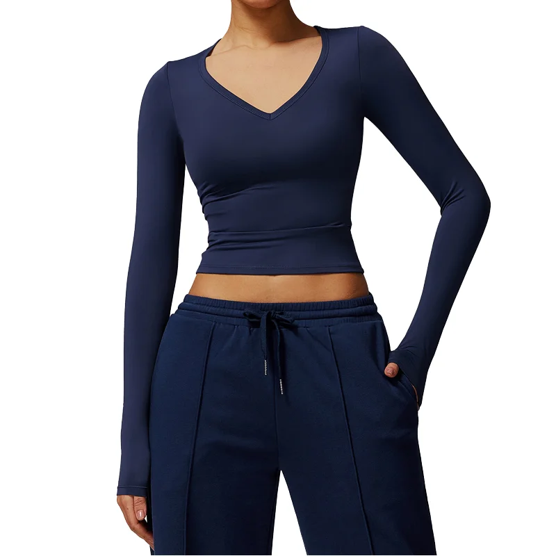 Four向弹力Spandex Nylon Blend长袖瑜伽Top