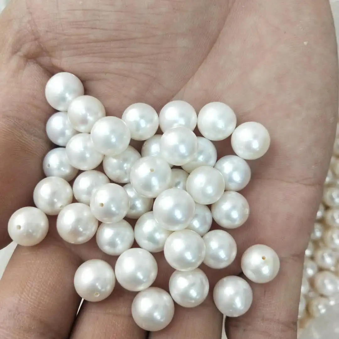 

wholesales DIY BEADS,9-10 mm AA good luster perfect round 100% nature freshwater pearl with half hole,nature white color