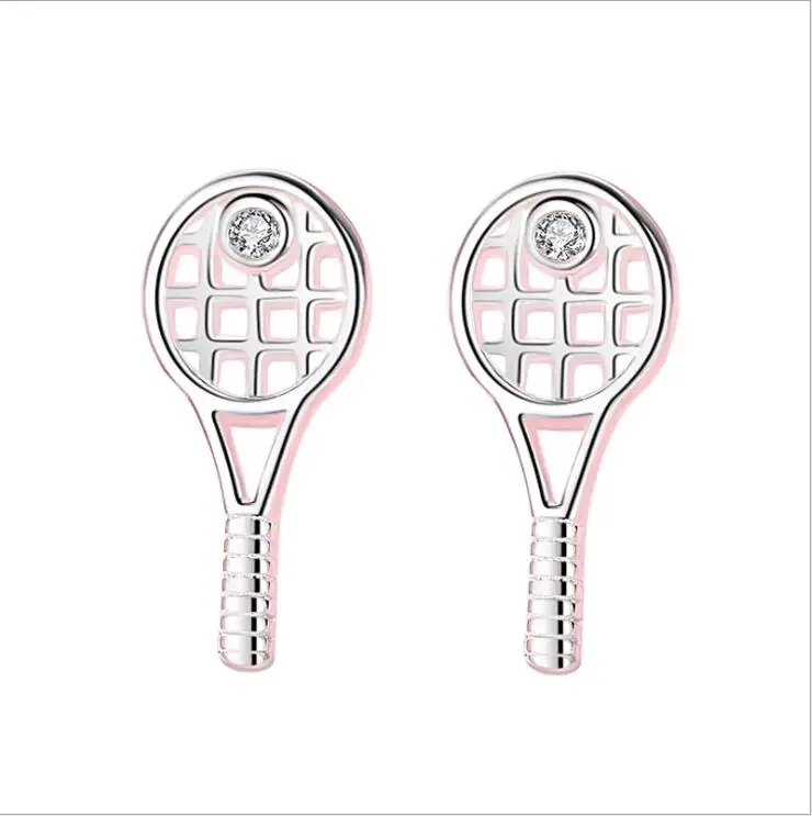 

Sweet Sports Cute 925 Sterling Silver Zircon Tennis Racket Earrings