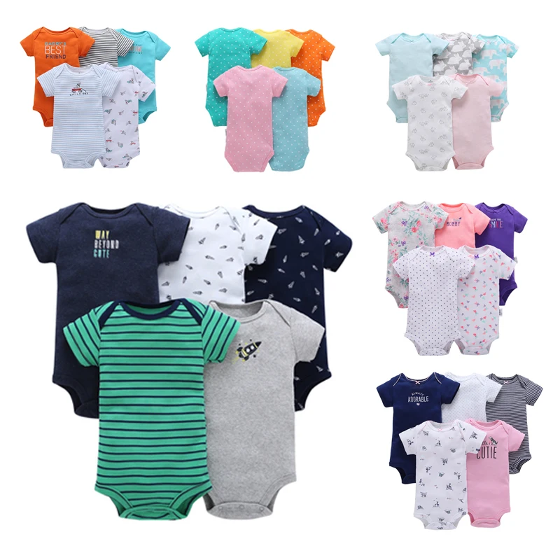 

Wholesale summer cute new born baby boy romper clothes 100% cotton soft knit short sleeves boutique boys girls baby romper, Picture shows