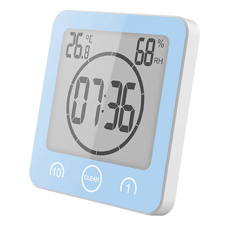 

LCD Digital Clock Bathroom Temperature Humidity Gauge Monitor Accurate Touch Control Multifunction Waterproof Timer Alarm Clock, Black/white/green/sky-blue/pink