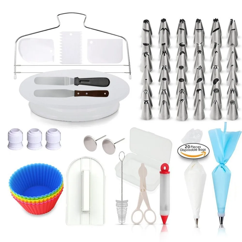

Tool Kit Piping Icing Tips Supplies Stand Reposteria Baking Tools Cake Decorating Set Cake Rotating Turntable Fondant/