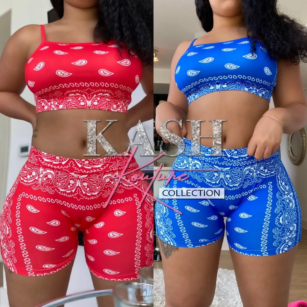 

2021 Graphic Bandana 2 Piece Tracksuit Set Women Printed Casual Sport Cute Sexy Club Outfits for Women Matching Sets Top Sets