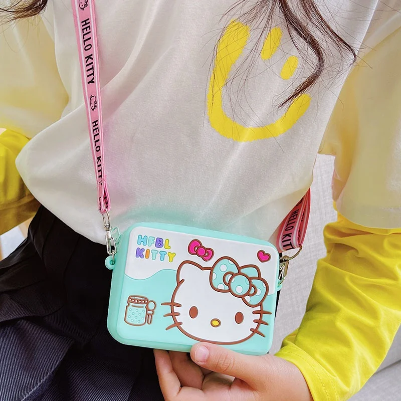 

Kids Silicone 5 Colors 2 Sizes Hello Cute Kitty Baby Student Small Jelly Pocket Coin Purse Sling Wallet Parent-child Pouches Bag, 10 colors