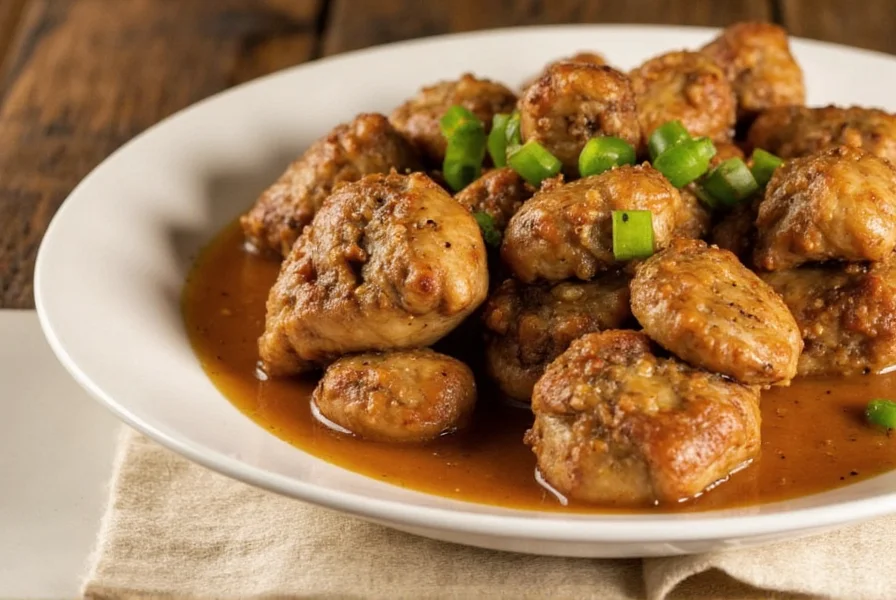 Perfectly cooked black pepper chicken with mushrooms showing glossy sauce clinging to tender chicken pieces and fresh mushrooms in a wok