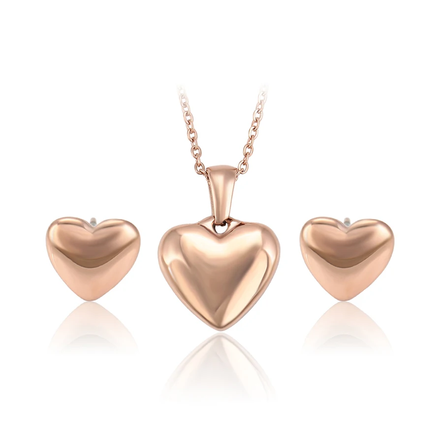 

65407 xuping rose gold plated heart design stainless steel jewelry Valentine's Day heart gold jewelry set women jewelry