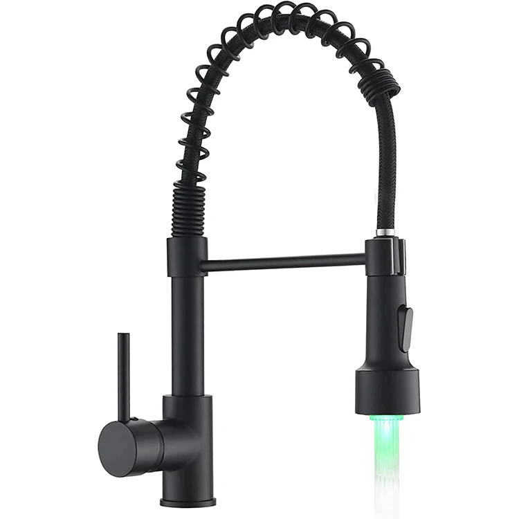 

Led Taps Modern Kitchen Faucet Pull Out with Pull Down Sprayer Ceramic FLG CE Plated Chrome Contemporary Commercial Lever Spring
