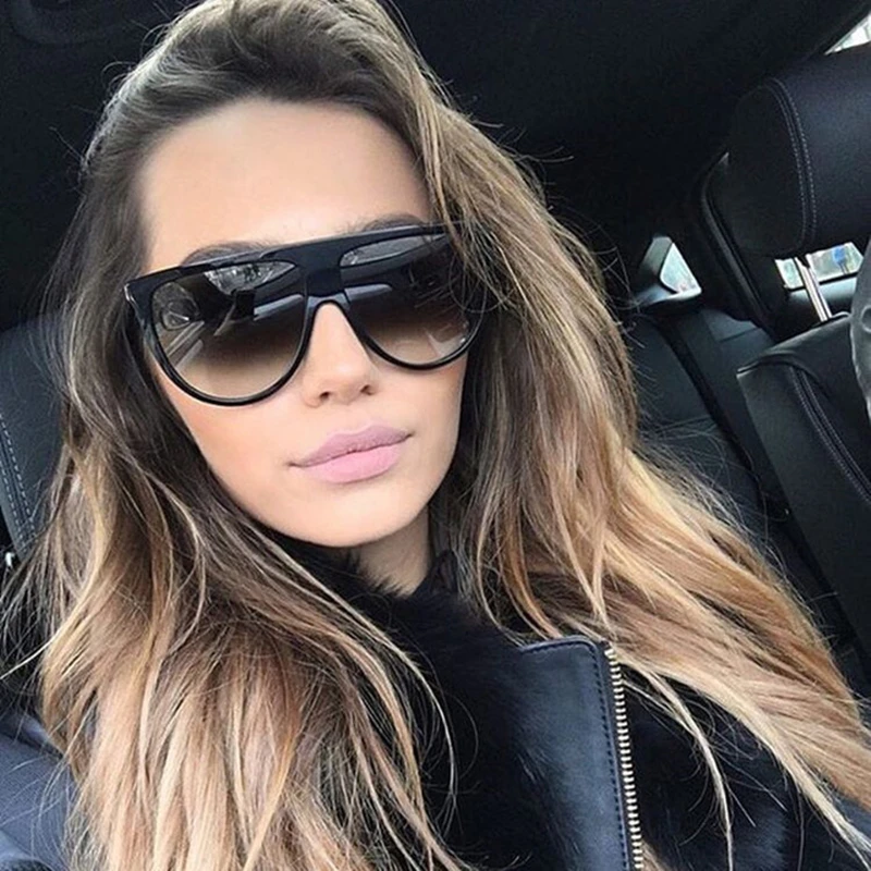 

SKYWAY Woman Retro Vintage Sunglasses Luxury Black Shades Oversized Flat Top Shades Sun Glasses
