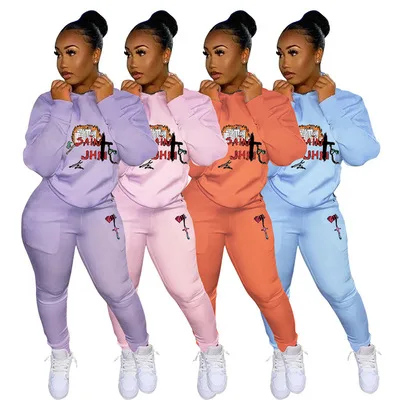 

Ready To Ship Winter Casual Jogging Fitness Hoodie Lounge Wear Two Piece Women Sweat Suit Set