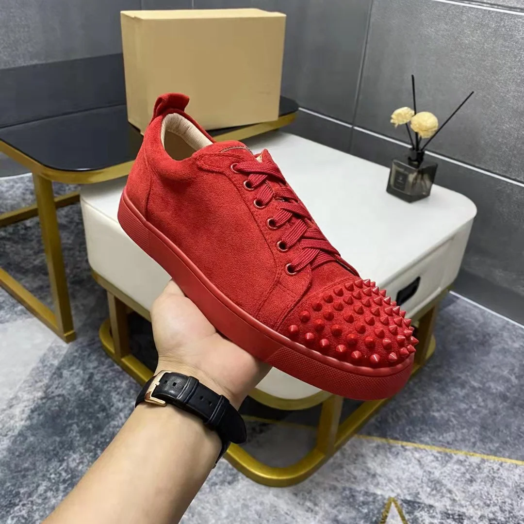 

Wholesale black with spikes brand red bottom men shoes genuine leather famous brands for women luxury designer sneakers, 6 colors