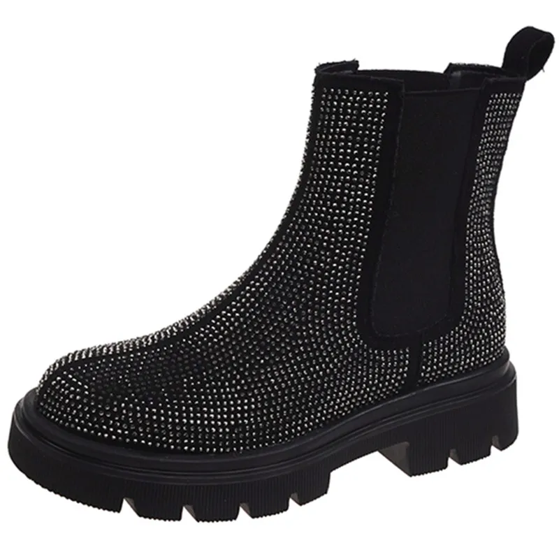 

Dropshipping Custom Logo New Luxury Rhinestone Chelsea Boots Women Wedges Designer Boots