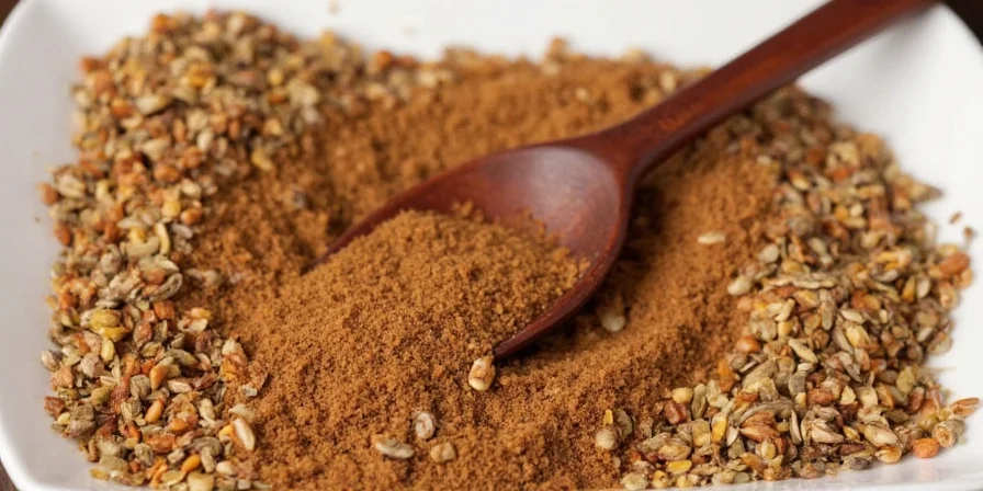 Close-up of Lebanese seven spice mixture in a wooden bowl
