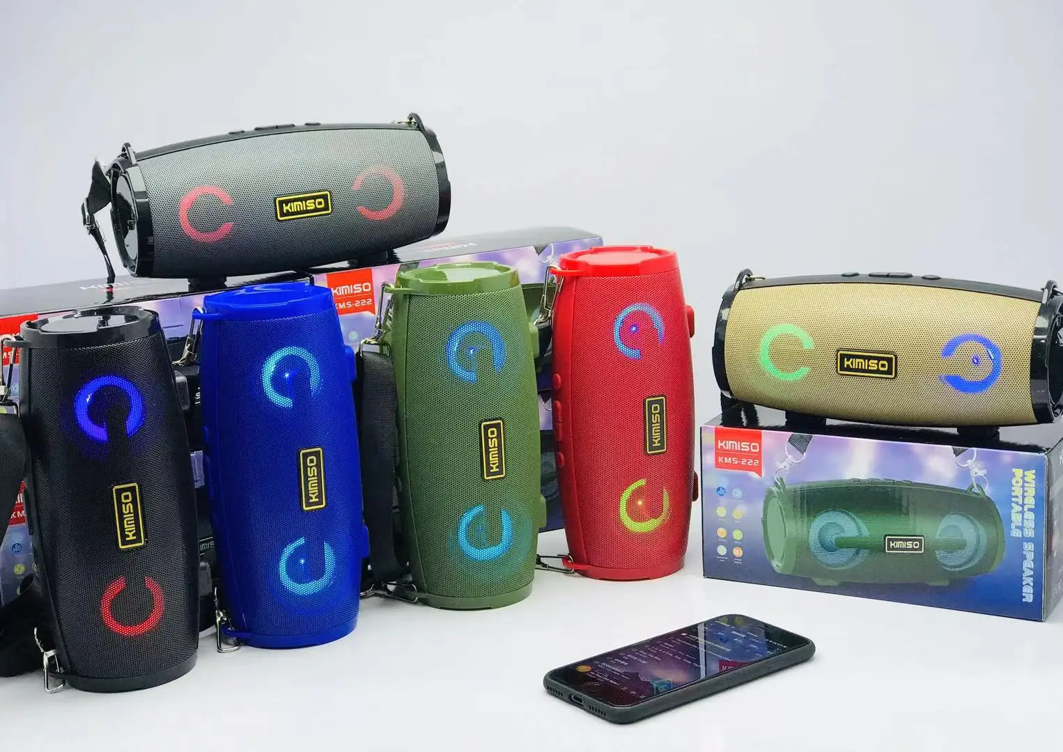 KMS-222 KIMISO altavoz inalámbrico Portátil con Bluetooth con luz LED USB FM