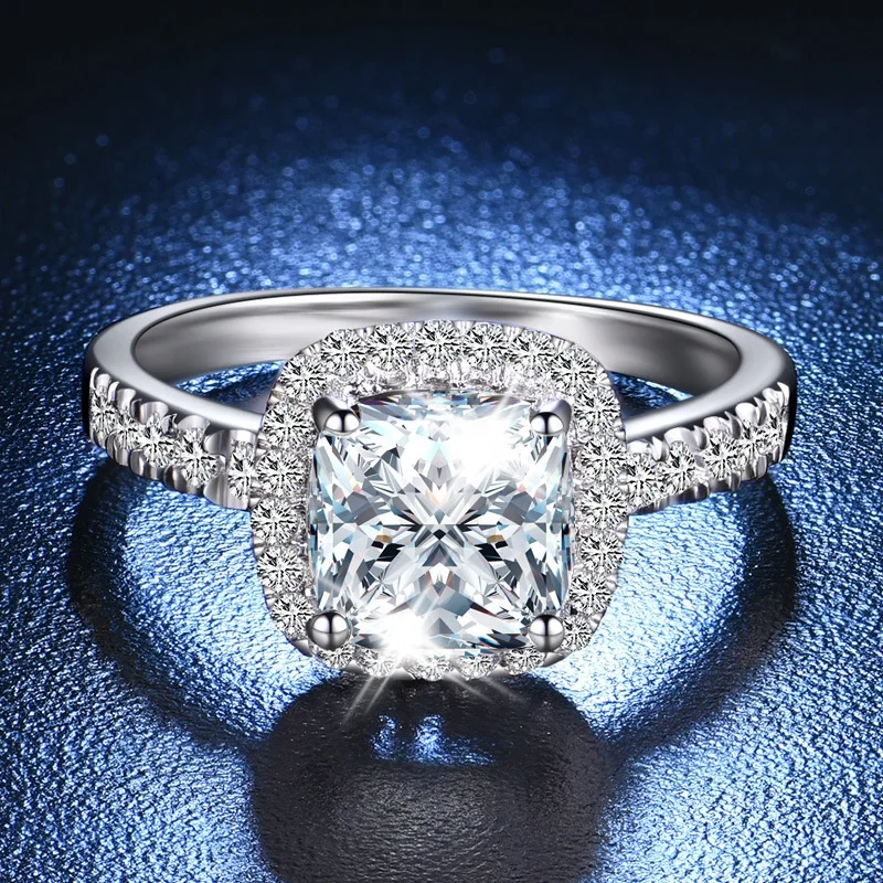 

925 Sterling Silver Lab Grown Cushion Cut Moissanite Diamond Engagement Ring For Women