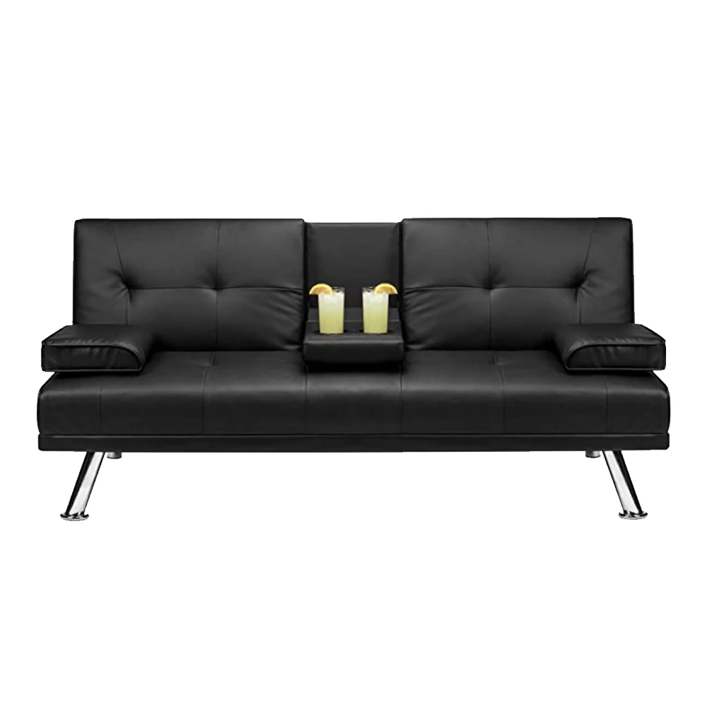 Cup Holders Convertible Futon Tufted Split Back Sofa Bed Foldable Metal Frame Massage for Living Room supplier