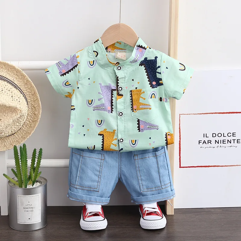 

New Arrival Summer Children Clothing Sets Cotton Baby Boy Shirt+pants 2 Pcs Cartoon Short Sleeved Clothing Set For Kids, 11 colors
