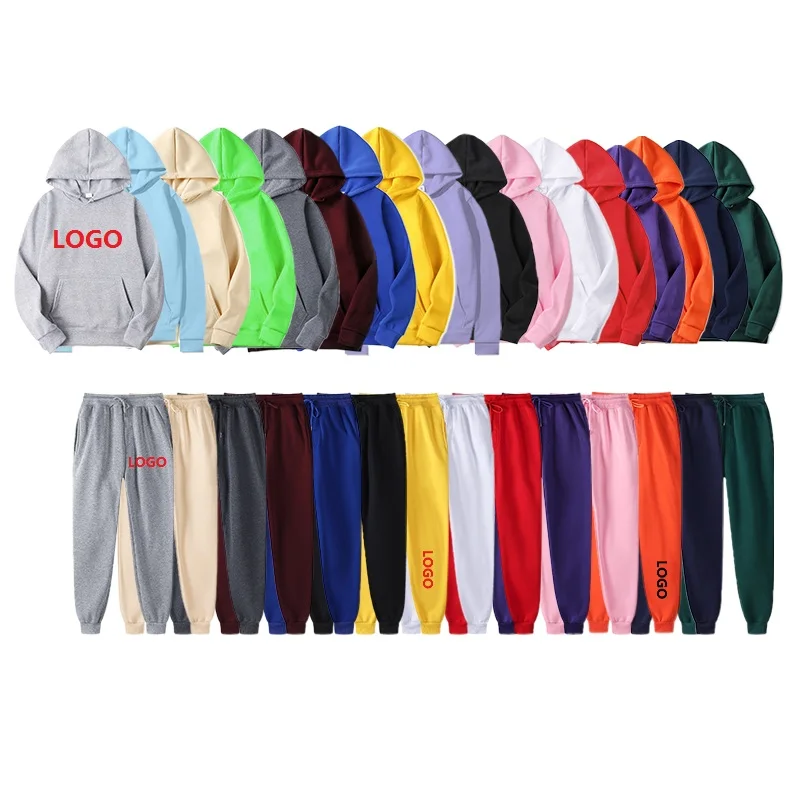 

EU US Size Unisex Tracksuits Custom Logo Brand Oversize Fall Two Piece Sets Fleece Pullover Hood Women Mens Sweatsuit Sets Bulk