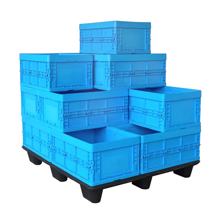 

Uni-Silent Folding Container Turnover Box Stackable Collapsible Storage Crate Blue Opaque Plastic Folding Crate LX604022C-U
