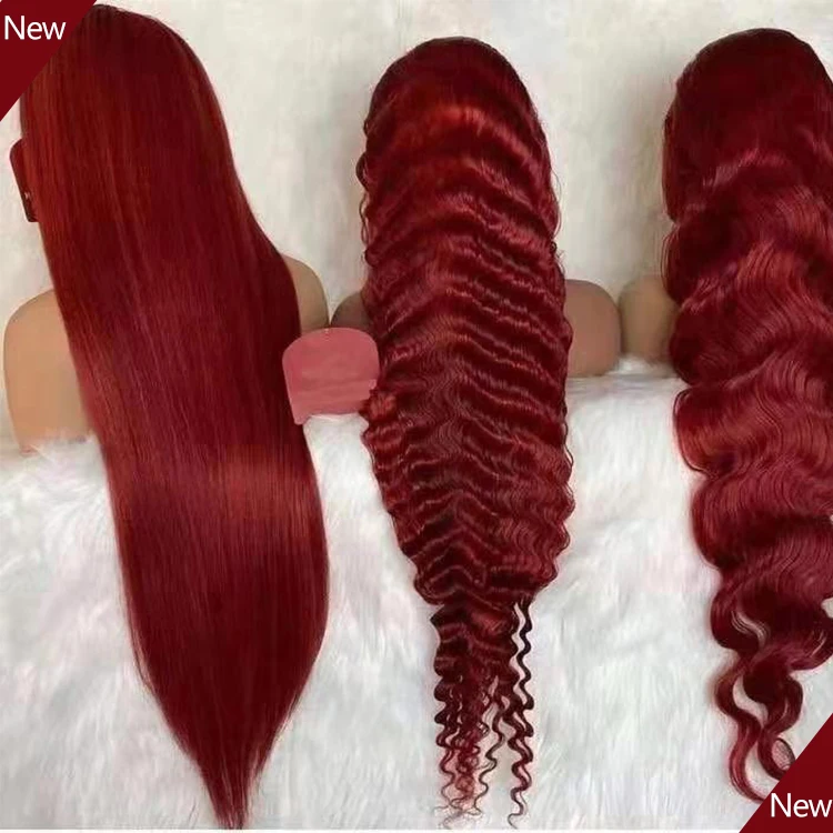 

Brazilian real 100% Colored Raw Virgin human virgin hair hd Transparent human 99J Red Burgundy Deep wave curly lace wig