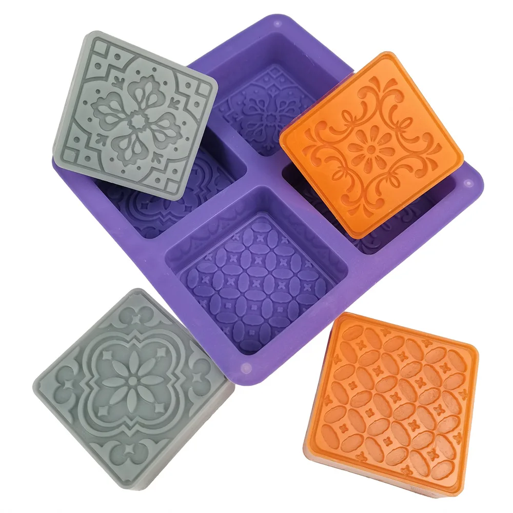 

4 Cavity DIY Handmade Chocolate Cake Soap Making Square Craft Silicone Mold, Blue