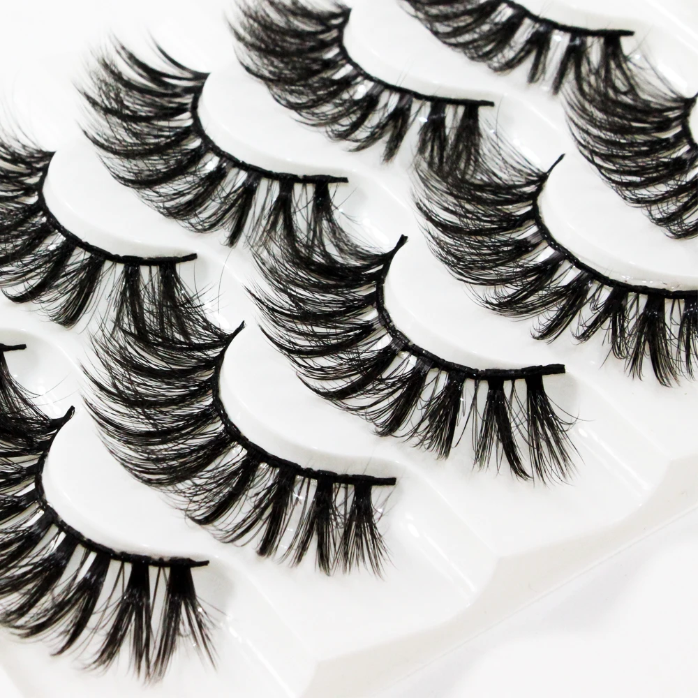 

5 pairs faux mink false eyelashes handmade 3D eyelashes natural long thick makeup fake eyelashes extension, Black color