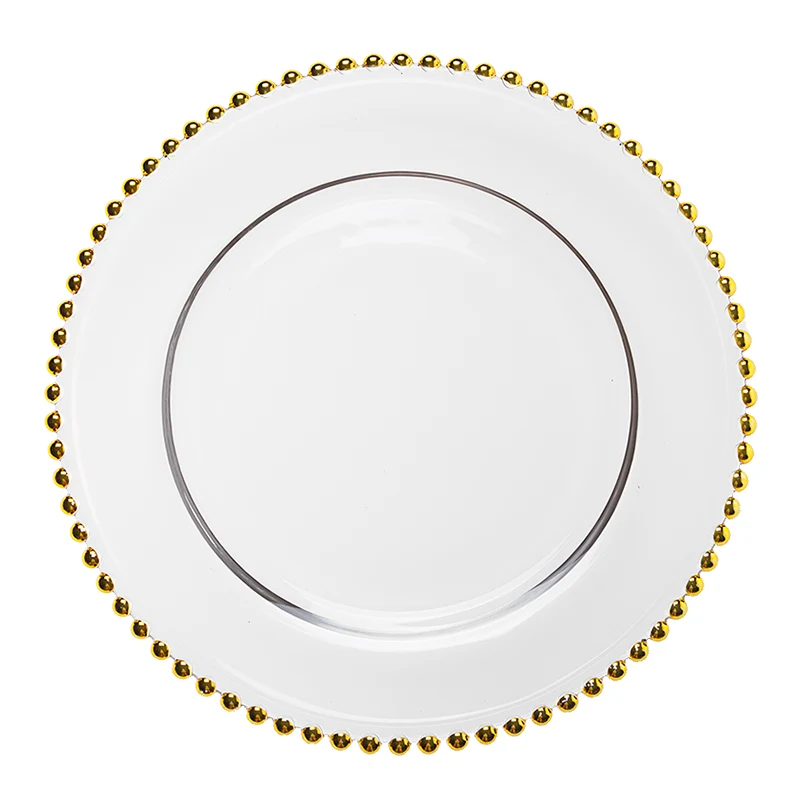 

Wholesale Charger Plates Wedding Gold Rim Glass Decoration Under Plate~