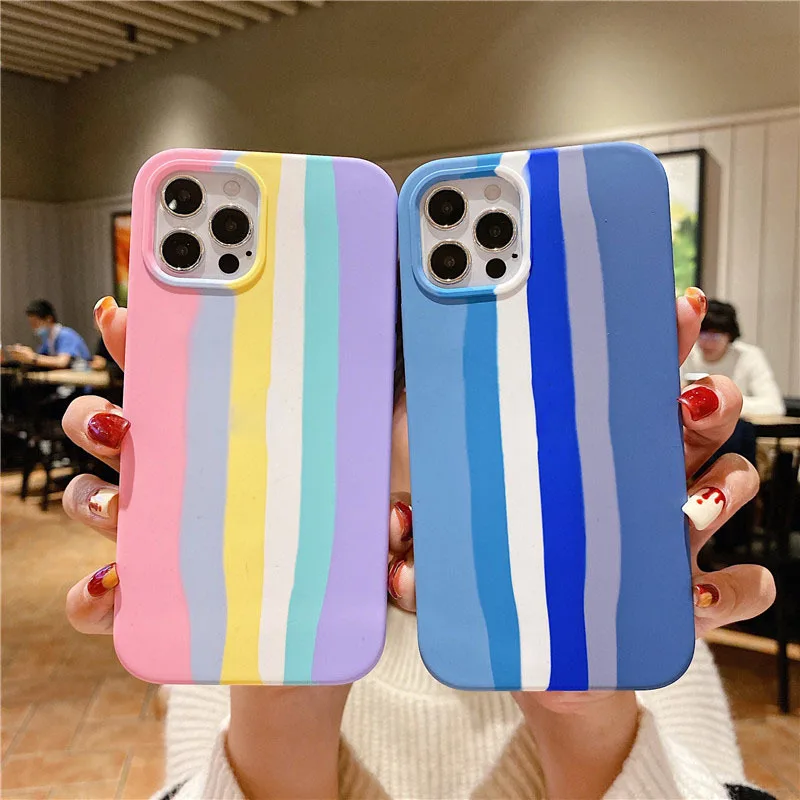 

For iphone 12 case rainbow silicone all-inclusive mobile phone case, Rainbow colors