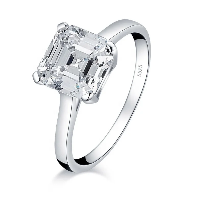 

Fancy 925 Sterling Silver Jewelry Princess Asscher Cut Solitaire Ring for Wedding