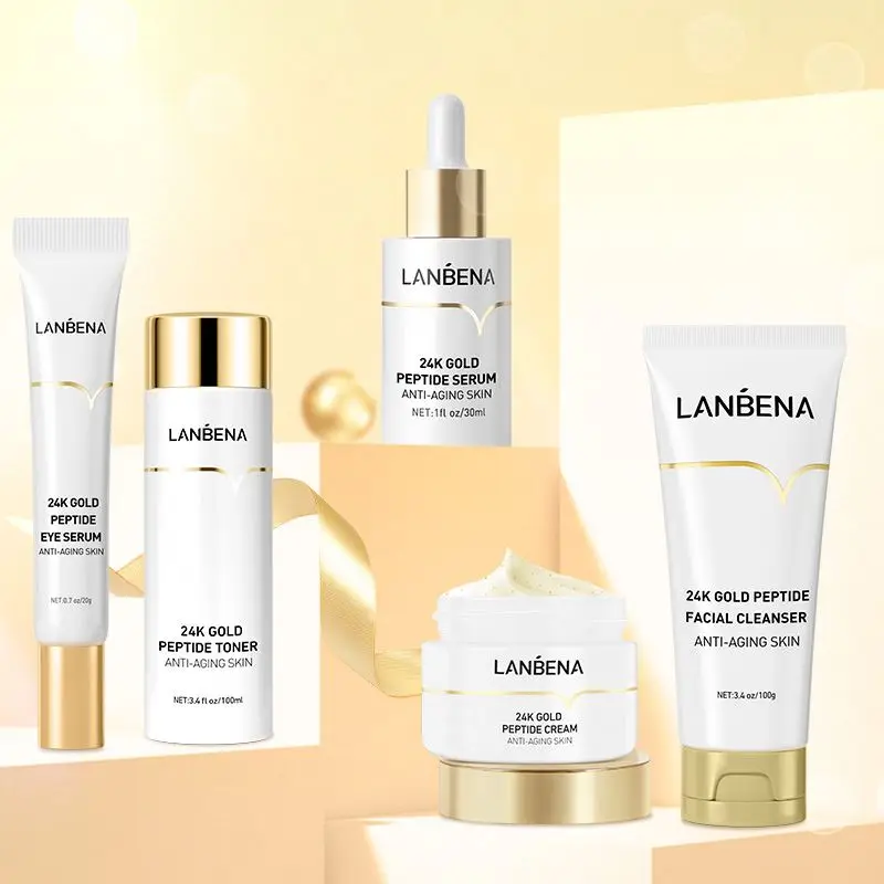 

LANBENA 24k pure gold peptide face serum collagen face cream face wash 5 pcs