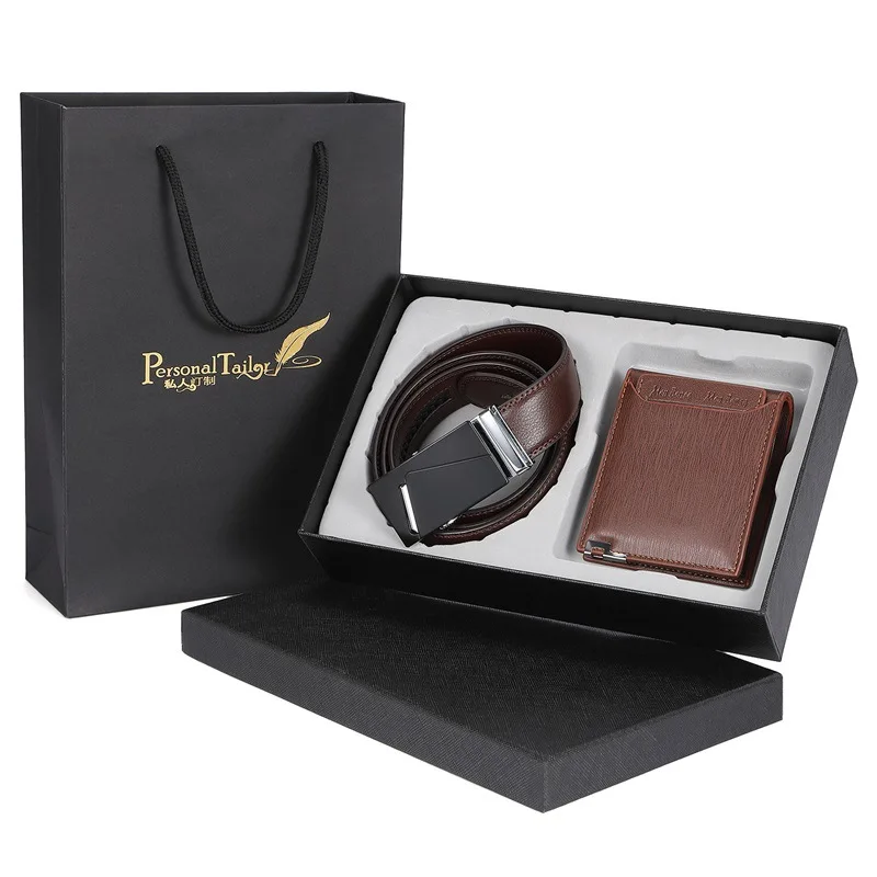 

Gift wallet belt set customized enterprise Gift Men's Leather Two Piece Gift Box customized logo belt