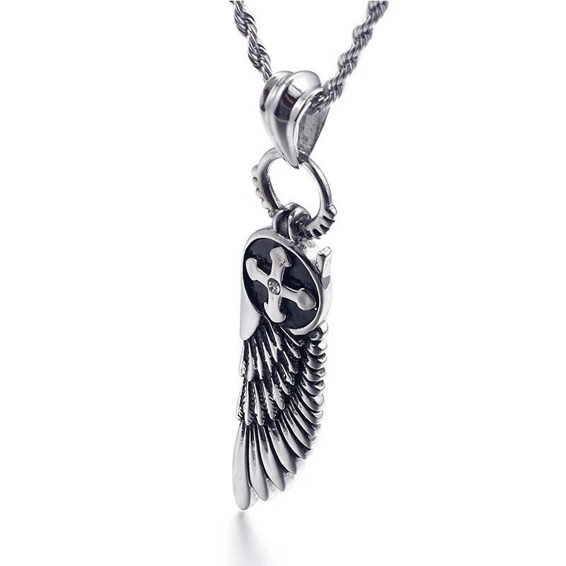 

Punk jewelry stainless steel angel wings cross pendant necklace