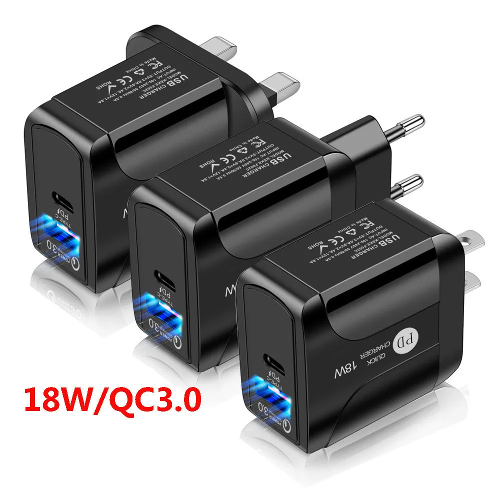 

DHL Free Shipping 1 Sample OK 18W PD Fast Wall Charger 3.0 Quick Charger For iphone 12 Adapter Universal Dual USB Travel Charger