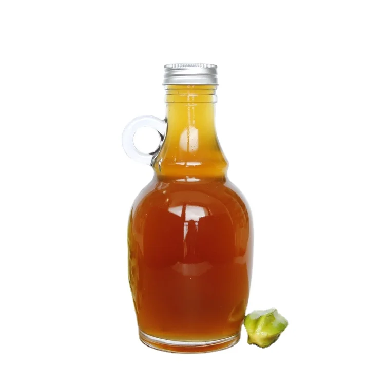 

Glass Syrup Bottle with Plastic Lid Round Bottle with Handle for Syrup, Clear