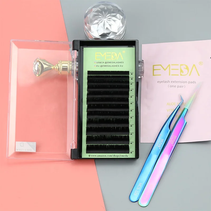

Luxury russian volume eyelash extensions easy fan C D curl 0.03 0.05 0.07mm, Natural black