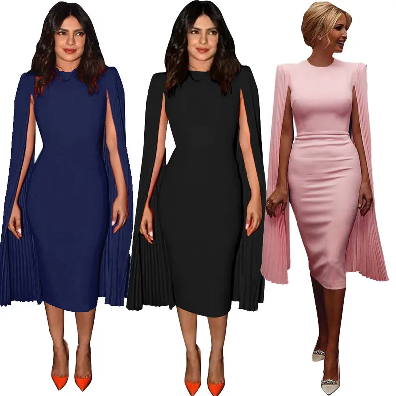 90716-MX24 new design long pleated sleeve dresses women lady elegant