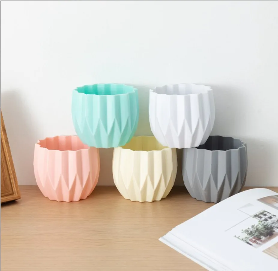 

plastic geometrical flower pot geometry plant pot, White, blue, pink, gray, yellow