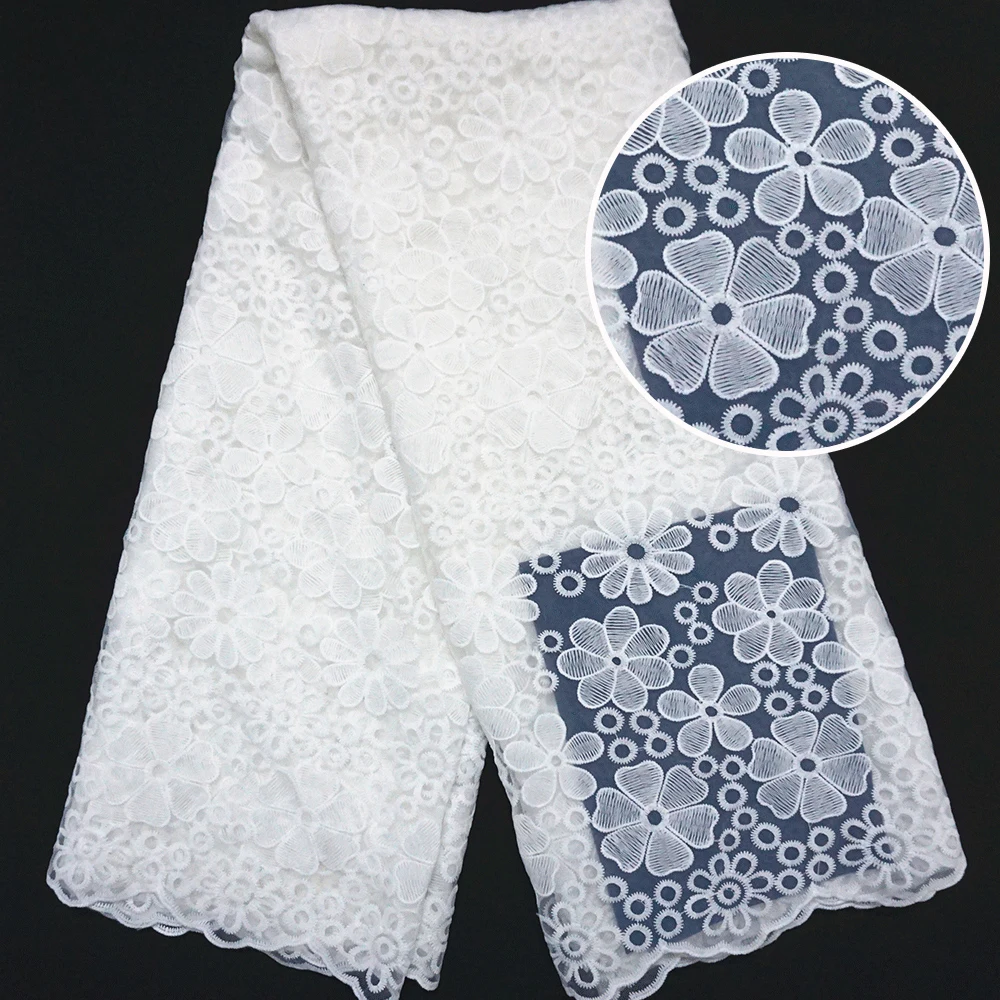 

African Organza Embroidery Cotton White liturgical lace fabric