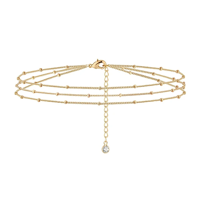 

Fashion Gold Plated Silver Charm Satellite Beaded Oval U Chain Layered Bracelet, Gold color