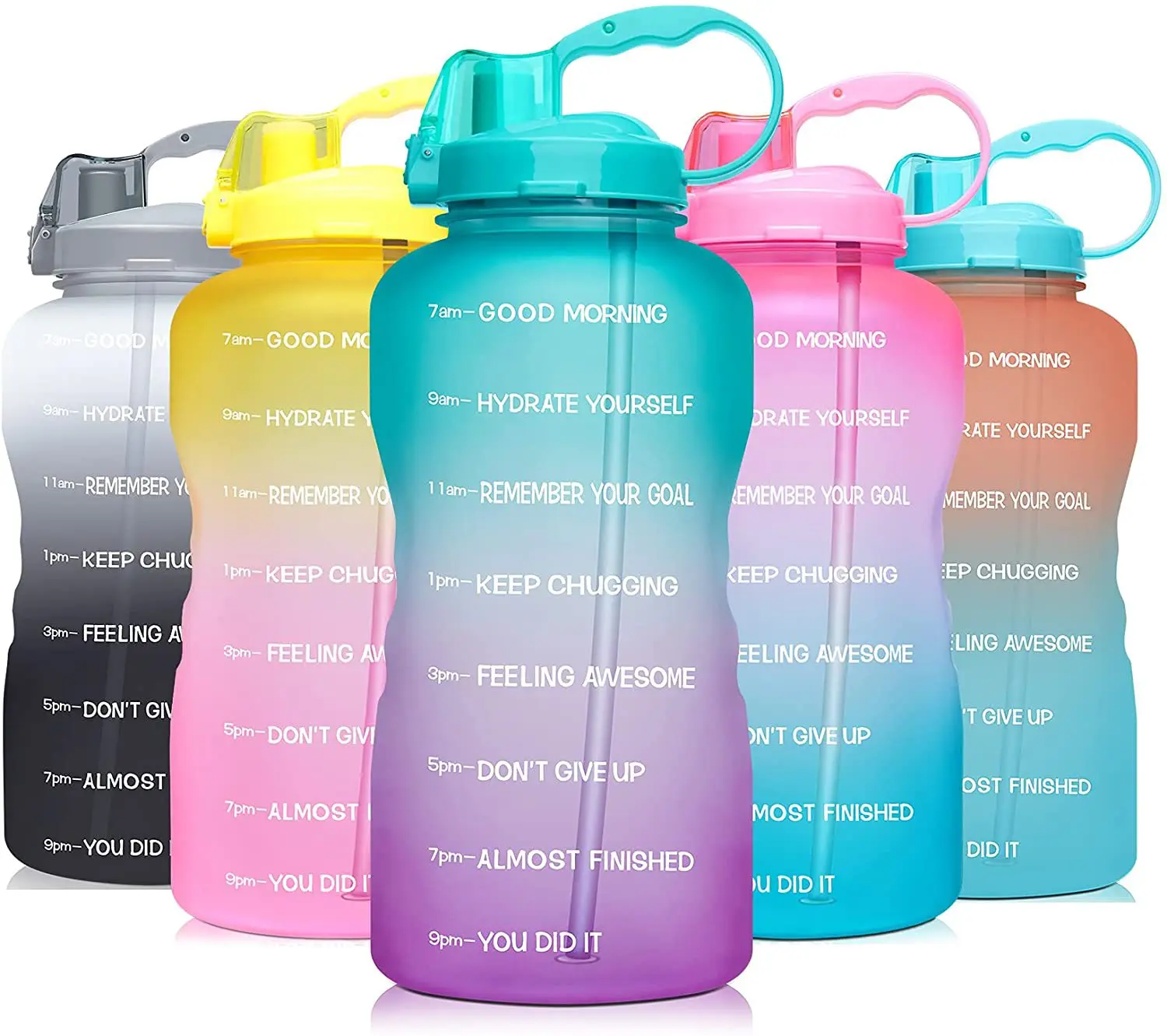 

New Style Large Capacity Eco Friendly 64oz Gallon Motivational Plastic BPA Free Frosted Water Bottle With Time Maker