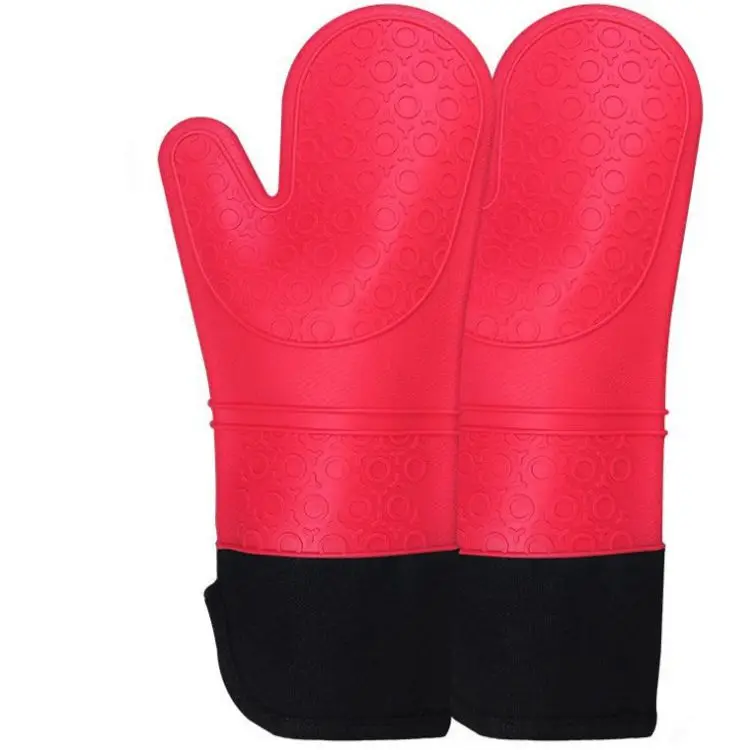 

Kitchen Oven Cooking BBQ Grill Gloves Non Slip Extra Long Cotton Lining Oven Gloves Heat Resistant Silicone Oven Mitts