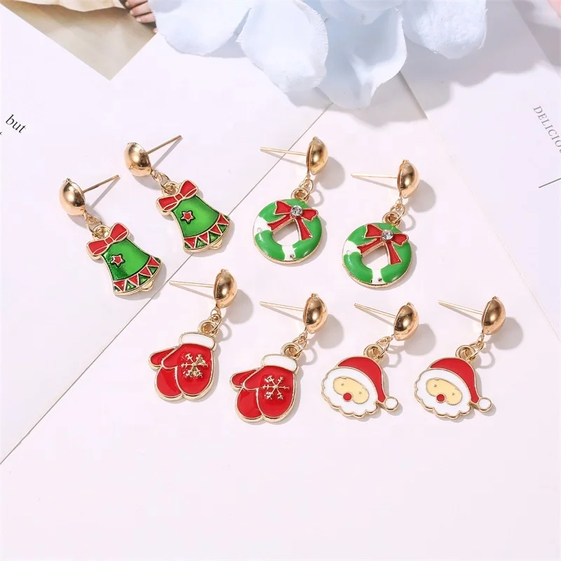 

Hot Sale Fashion Christmas Tree Earrings Snowflake Elk Bell Santa Claus Earrings Classic Metal Reindeer Bell Christmas Earrings, As picture