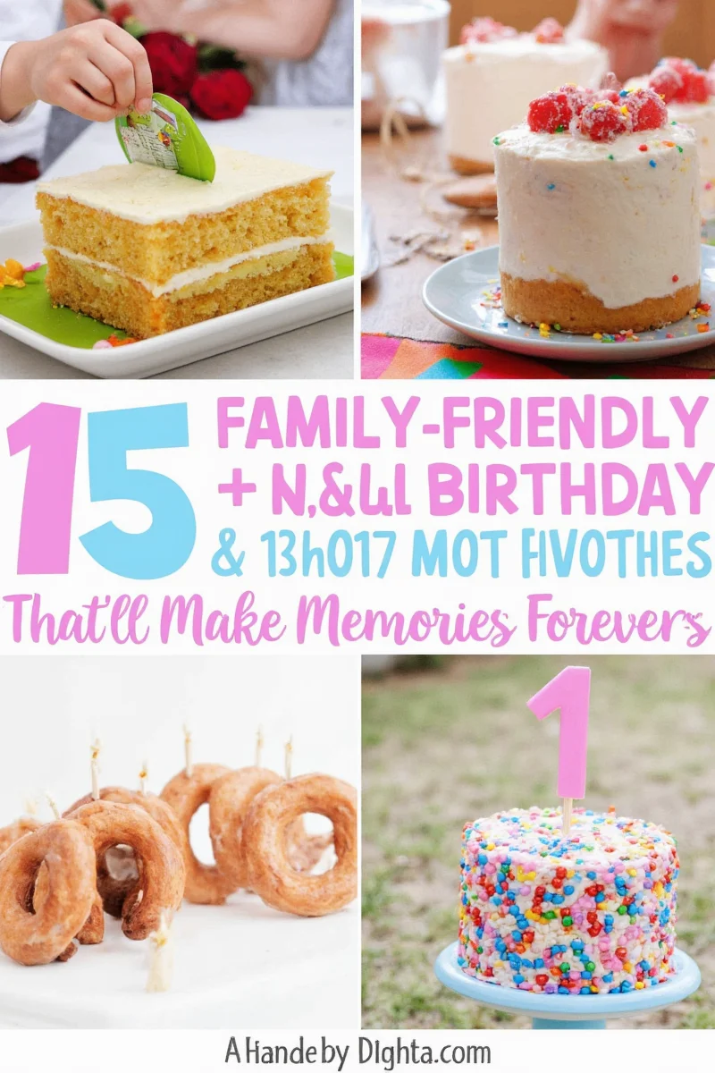 Collection of reusable birthday decor items including felt banners, wooden placards, and bubble machines