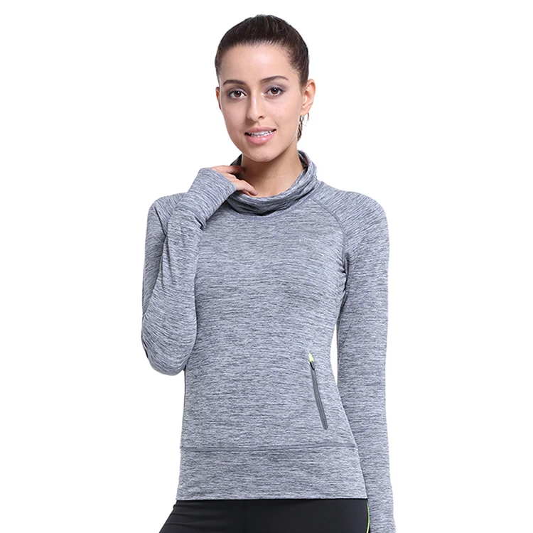 

high collar long sleeve with thumb hole sportswear running tops, Custom color