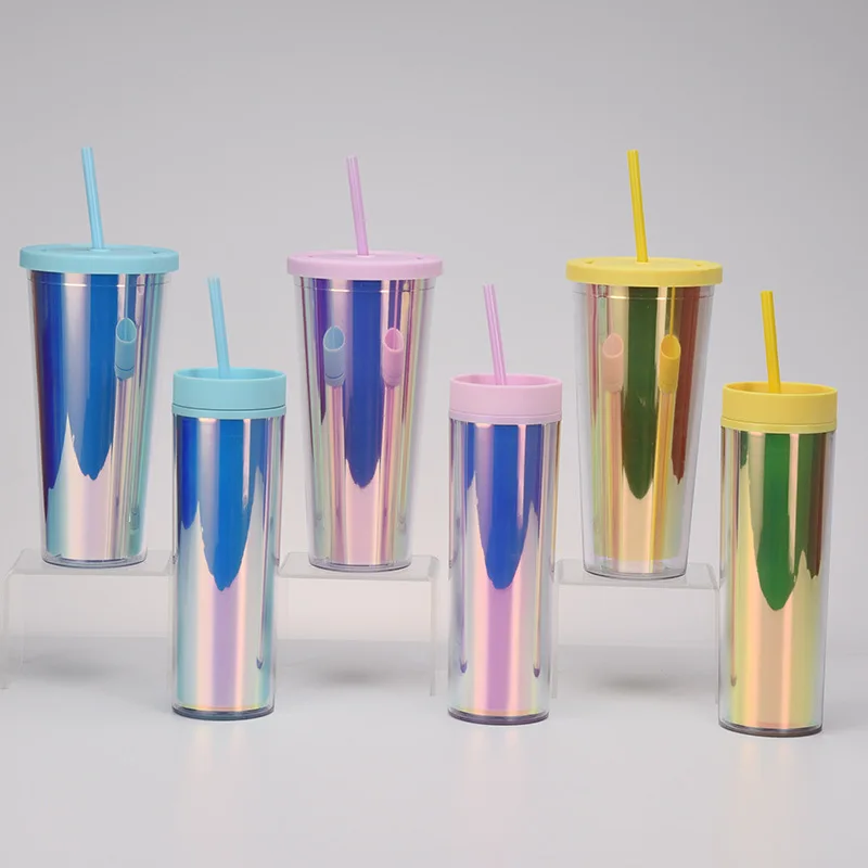 

Decorated Plastic Tumbler 16 oz Skinny Tumbler Rainbow Acrylic Tumbler With Inserts