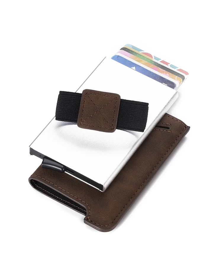 

luxury pop up leather wallet men minimalist custom sublimation metal rfid card holder carbon fiber mens leather wallet, Various colors available