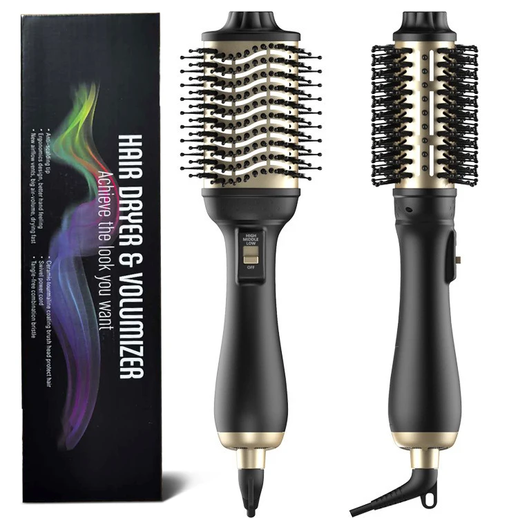 

professional black gold hair styling salon beauty tools electric one step hot air styler dryer brush, Black(customized)