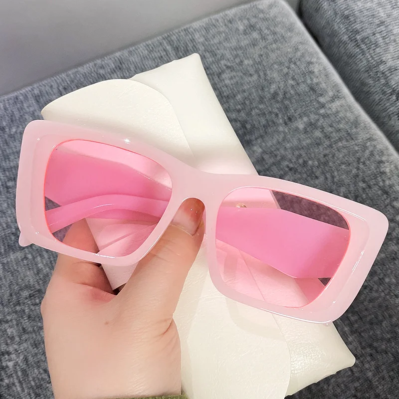 

LBAshades Trendy new glasses men and women retro square large frame sunglasses candy color pink red sunglasses