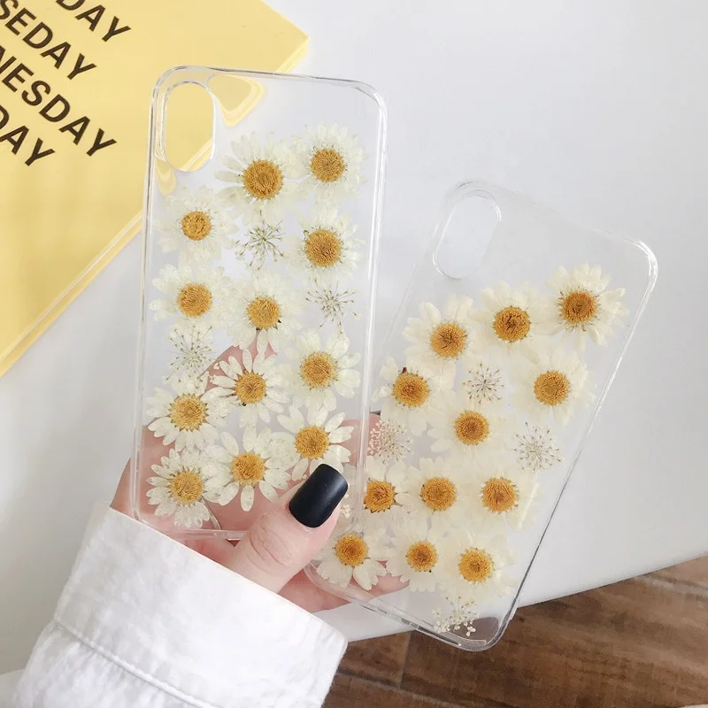 

2021 new fashion Diy Handmade Gift Soft Tpu epoxy Real Flower anti-fall Mobile Phone Case for Iphone 12/11 7/8 x xr xs xmax