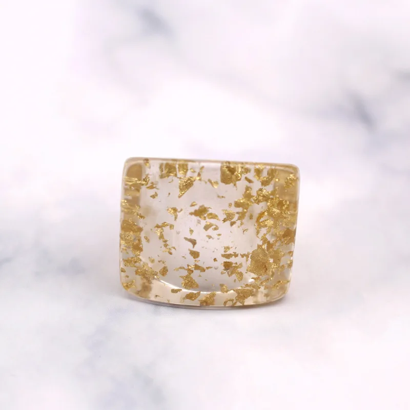 

Minimalist Fashionable Transparent Square Rings Resin Gold Foil Finger Ring